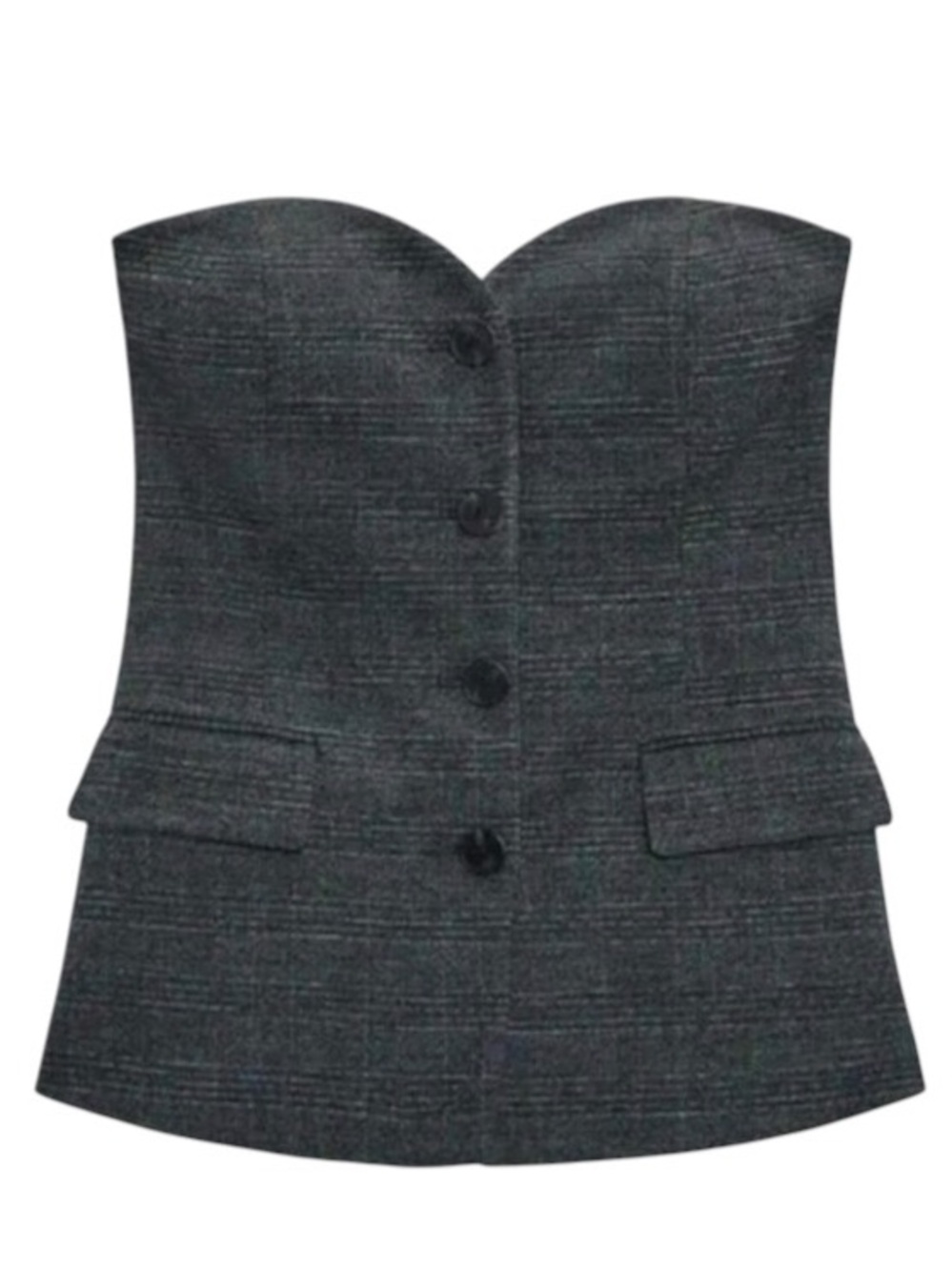 Zara Gray Plaid Strapless Bustier Top corset waistcoat office siren tailored